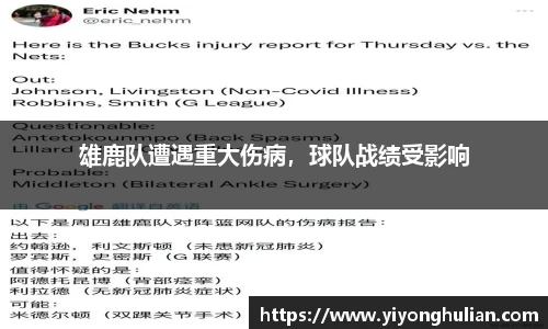 雄鹿队遭遇重大伤病，球队战绩受影响